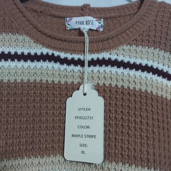 Pink Rose Knit Maple Striped Brown Textured Sweater Neutral Size XL - Picture 5 of 8